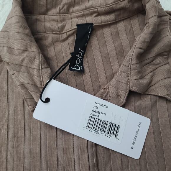 Bobi Los Angelos rib knit button up shirt size small Brown business casual - Picture 5 of 9